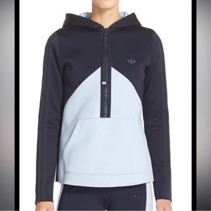 Adidas Blue Half Zip Logo Neoprene Long Sleeve Pullover Hoodie Women's Size L